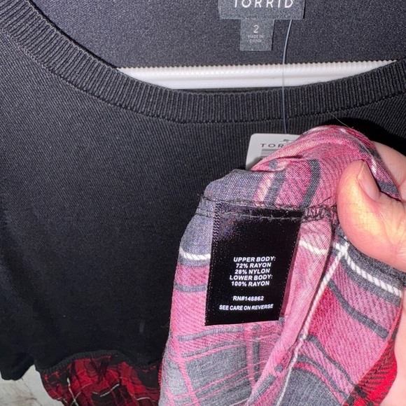 Torrid Mini Challis To Knit Dress Black Red Plaid Dark Academia Holiday - Picture 7 of 9